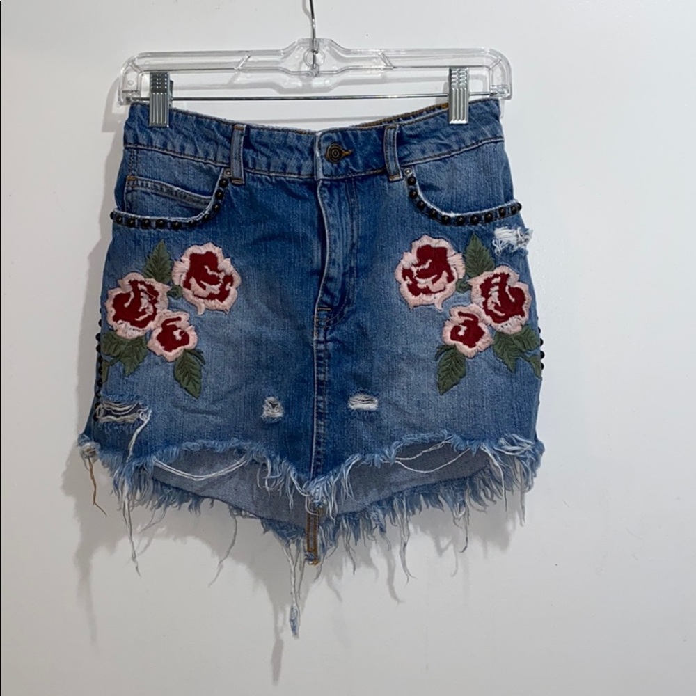 Free People Flower Jean Skirt
